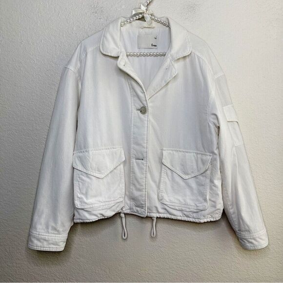 Aritzia Wilfred Free Jacket Size Small Retro Beige Button Boxy Utility Coat 80s - Picture 1 of 13